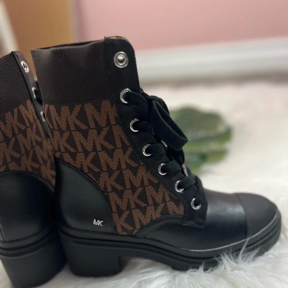 Michael Kors Brea Leather and Logo Jacquard Combat Boot ✨brand new✨ - Picture 10 of 10